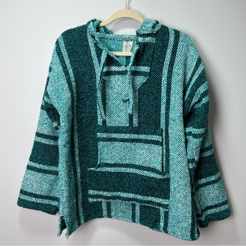 Mexican Baja Hoodie Boho Surf Poncho Sweater medium